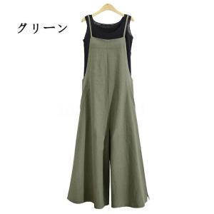 レディース オーバーオール ガウチョパンツ サロペットパンツ マキシ丈 夏 ロング丈 ゆったり コットン 大きいサイズ リゾート ハイウエスト きれい