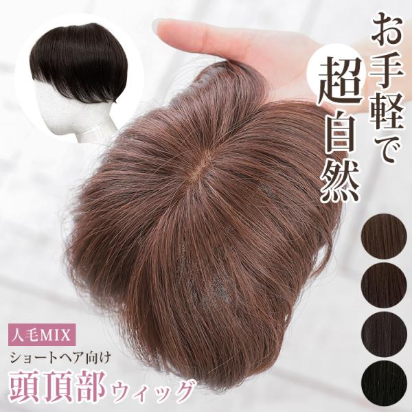部分ウィッグ 頭頂部 人毛 分け目 ヘアピース 自然 トップピース トップカバー つむじ 6分カバー...