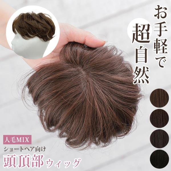ヘアピース 部分ウィッグ 頭頂部 女性 人毛 トップピース 自然 トップカバー つむじ かつら つけ...