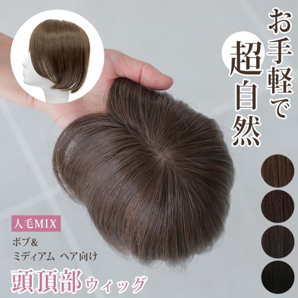 部分ウィッグ 頭頂部 女性 人毛 分け目 トップピース 自然 トップカバー ヘアピース つむじ かつ...