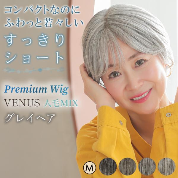 医療用ウィッグ ショート グレイヘア 白髪 ウィッグ 人毛 MIX シニア フルウィッグ 自然 女性...