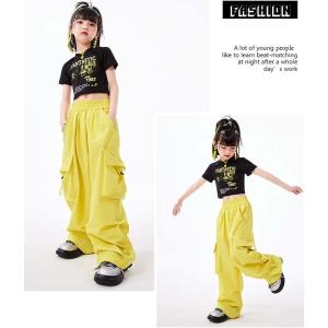 黄色 カーゴパンツ キッズダンス衣装 セットア...の詳細画像4
