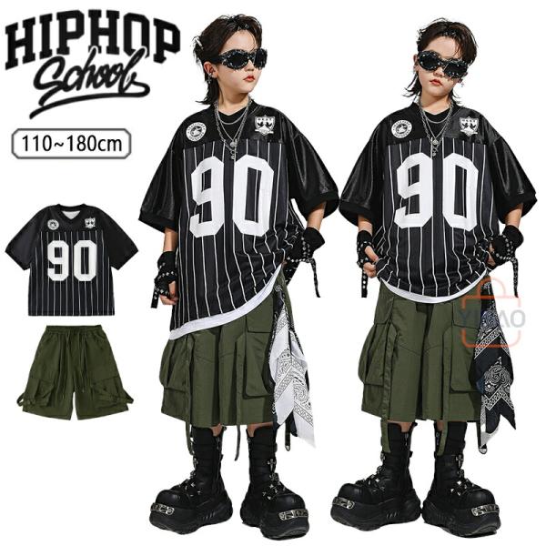 ダンス 衣装 キッズ セットアップ キッズダンス 衣装 男の子 黒 緑 レーシング ストライプ スト...
