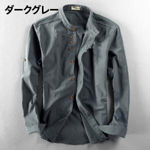 リネンシャツ メンズ 綿麻 シャツ 長袖 カジ...の詳細画像2