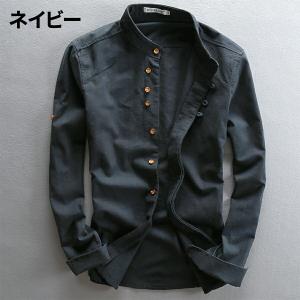 リネンシャツ メンズ 綿麻 シャツ 長袖 カジ...の詳細画像3