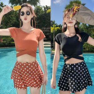 水着 レディース セパレート ビキニ 2点セット 体型カバー ビスチェ風 ハイウエスト水着 韓国風 人気 ギンガム 水玉柄 スイムウェア 20代 30代 40代 女性用