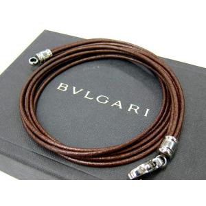 BVLGARI ブルガリ レザー チョーカー ２連ブレスレット ブラウン 2WAY 美品 アクセサリ...