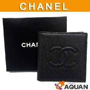 CHANEL　シャネル　キャビアスキン　折財布　黒　箱有り　送料無料｜aquankyoya