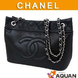 CHANEL　シャネル　キャビアスキン　シルバーチェーン　マトラッセトート　ショルダーバック　黒　送料無料｜aquankyoya