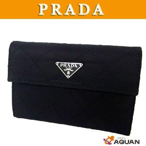 PRADA　プラダ　折財布　キルティング　ブラック　黒　ナイロン×レザー｜aquankyoya