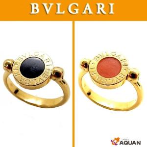 BVLGARI　ブルガリ　指輪　リング　K18　オニキス　珊瑚　サンゴ　イエローゴールド＆オニキス＆コーラル　リバーシブル　日本サイズ約10号　送料込み｜aquankyoya