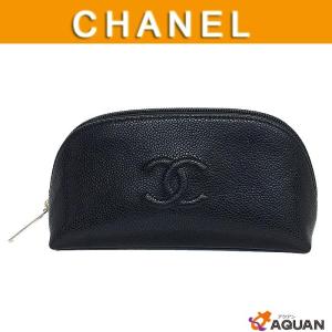 CHANEL　シャネル　キャビアスキン　化粧ポーチ　コスメポーチ　ココマーク　ブラック　黒　送料込み｜aquankyoya