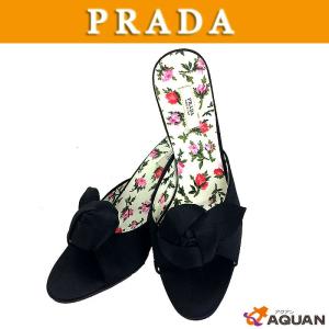 大特価！　PRADA　プラダ　ミュール　サンダル　靴　サテン　ブラック　黒　表記サイズ35 2/1　レディース｜aquankyoya