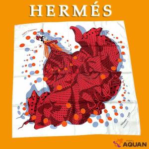 HERMES　エルメス　スカーフ　大判カレ　シルク100％　I HOLA FLAMENCA　フラメンコ　ホワイト系　白　未使用　送料込み｜aquankyoya