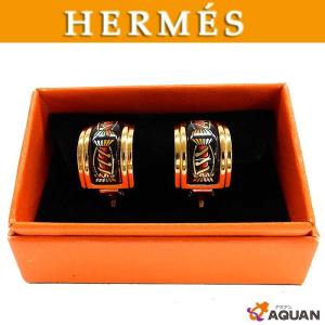 HERMES　エルメス　エマイユ　七宝焼き　イヤリング　アクセサリー　ゴールド×ブラック　　｜aquankyoya