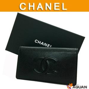 CHANEL　シャネル　長財布　サイフ　ココマーク　キャビアスキン　レザー　ブラック　黒　送料込み　未使用｜aquankyoya