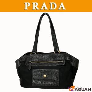 大特価セール！　PRADA　プラダ　トートバッグ　ナイロン×レザー　ブラック×ダークブラウン　｜aquankyoya