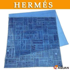 HERMES　エルメス　大判ストール　ショール　メンズ　レディース　男女兼用　ECHARPE AU CARRE　コットン100％　水色　未使用　送料込み｜aquankyoya