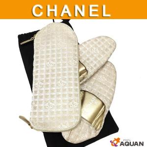 大特価セール！　シャネル　CHANEL　ニュートラベルライン　スリッパ　ルームシューズ　カバー付　シャンパンゴールド　表記サイズ36｜aquankyoya