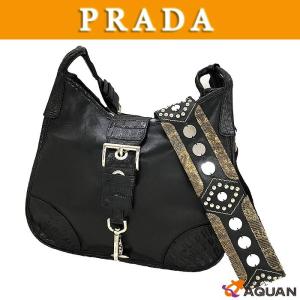 PRADA　プラダ　ななめ掛けショルダーバッグ　リザードレザー×クロコダイル×カーフ　ブラック　黒　送料込み｜aquankyoya