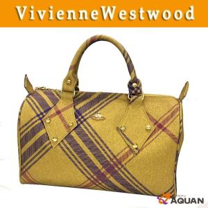 vivienne westwood　ヴィヴィアンウエストウッド　ボストンバッグ　ダービーチェック　マスタード｜aquankyoya