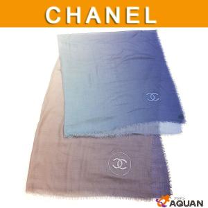 シャネル　CHANEL　ストール　ショール　大判　カシミヤ100％　ブルー×パープル　グラデーション　送料込み｜aquankyoya