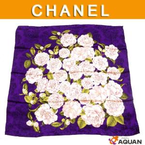 シャネル　CHANEL　スカーフ　カレ　大判スカーフ　シルク　カメリア　パープル｜aquankyoya