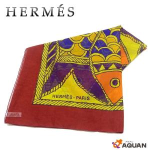 セール　HERMES　エルメス　 大判　ストール　ショール　パレオ　魚柄　コットン　ボルドー×マスタード×パープル　送料込み｜aquankyoya