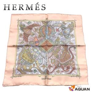 HERMES　エルメス　カレ45　プチスカーフ　LEGENDE KUNA PEUPLE DE PANAMA　パナマのクナ族の伝説　シルク　ライトオレンジ系　未使用｜aquankyoya