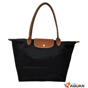 LONGCHAMP　ロンシャン　ル・プリアージュ　LE PLIAGE　トートバック　L　ナイロン×レザー　ブラック×ブラウン｜aquankyoya