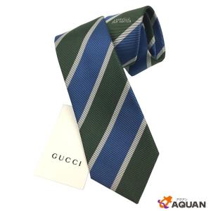 セール GUCCI グッチ ネクタイ ストライプ シルク100％ ネイビー×グリーン メンズ 服飾小物 未使用 新品 aq2706｜aquankyoya