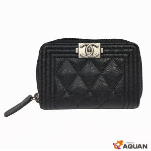 CHANEL　シャネル　ボーイシャネル　コインケース　小銭入れ　財布　ココマーク　マトラッセ　キャビアスキン　ブラック　A80602　未使用　送料無料｜aquankyoya