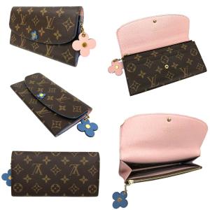 LOUIS VUITTON ルイヴィトン 長財布 モノグラム ポルトフォイユ・エミリー M63895 ブルージーン フラワーチャーム aq7228｜aquankyoya