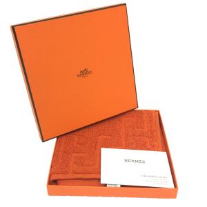 HERMES エルメス カレ・タオル ステアーズ ハンドタオル タオルハンカチ コットン100％ オレンジ 箱付き aq7802｜aquankyoya