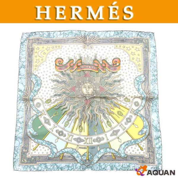 HERMES カレ45 スカーフ GLORIA SOLI グロリア・ソロ 栄光の日 シルク ブルー系...