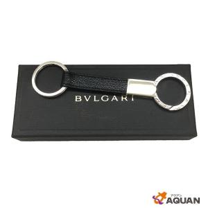 BVLGARI ブルガリ キーホルダー キーリング ブルガリブルガリ BB レザー ブラック×シルバー 美品 aq8736