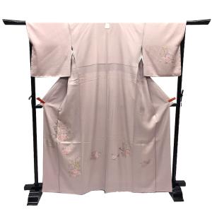 京やB057 正絹 訪問着 付け下げ 附下 絹100％ モノトーンの着物 絞り