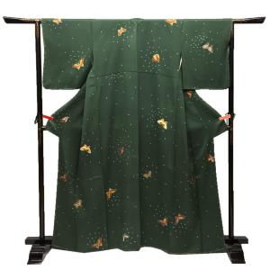 セール 京やH156 正絹 特選 伝統工芸品 結城紬 紺藍色 亀甲絣 笹文様