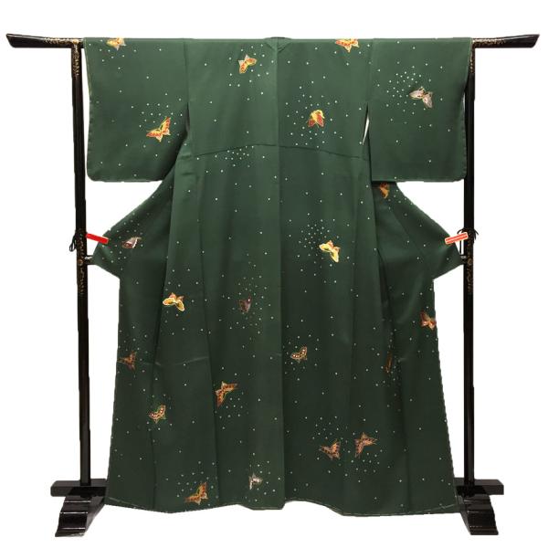 京やC079 正絹 小紋  高級ちりめん 絹100％ 伝統工芸 鹿の子絞り 蝶々 バタフライ お仕立...