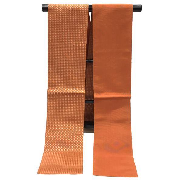 京やK406 正絹 半幅帯 小袋帯 半巾帯 本場筑前 博多帯 リバーシブル 2WAY 十字絣文様 浴...