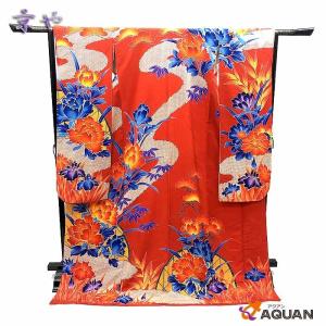 色打掛 リサイクル着物 花嫁衣装 正絹 裄67 身丈194 L 赤色系 鶴文様