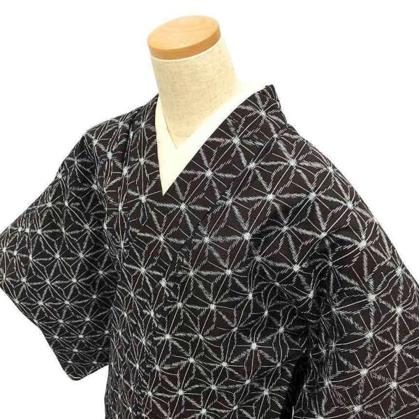 京やH192 本場久留米絣 久留米織 木綿の着物 綿100％ 日本製 麻の葉文様 お仕立て上がり 単...