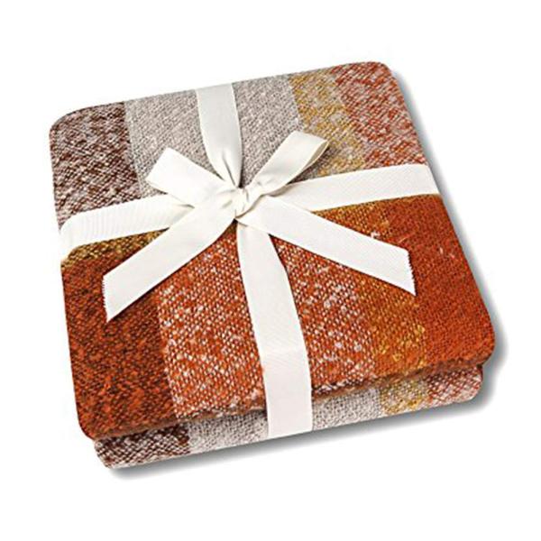 (Orange)   Super Soft Vintage Fluffy Plaid Throw B...