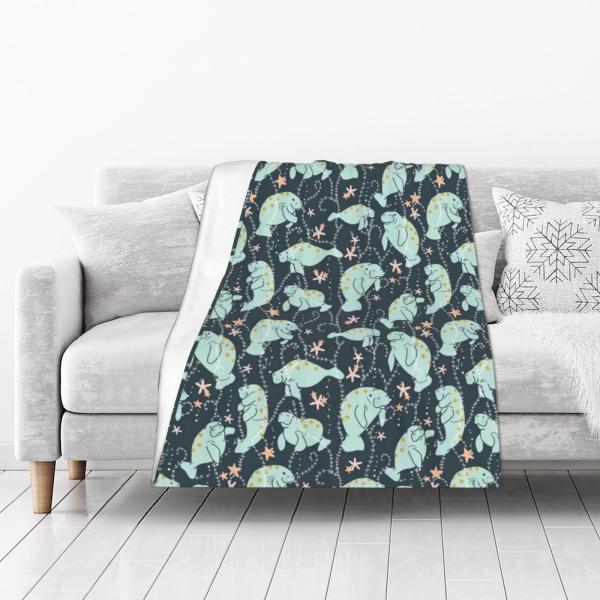 Cute Manatee Sea Animals Starfish Throw Blanket So...