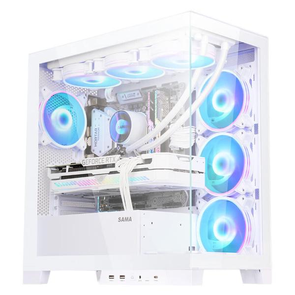 ホワイトコンピュータATX PCケース 270°パノラマ強化ガラス/取り外し可能なストラット/サポー...