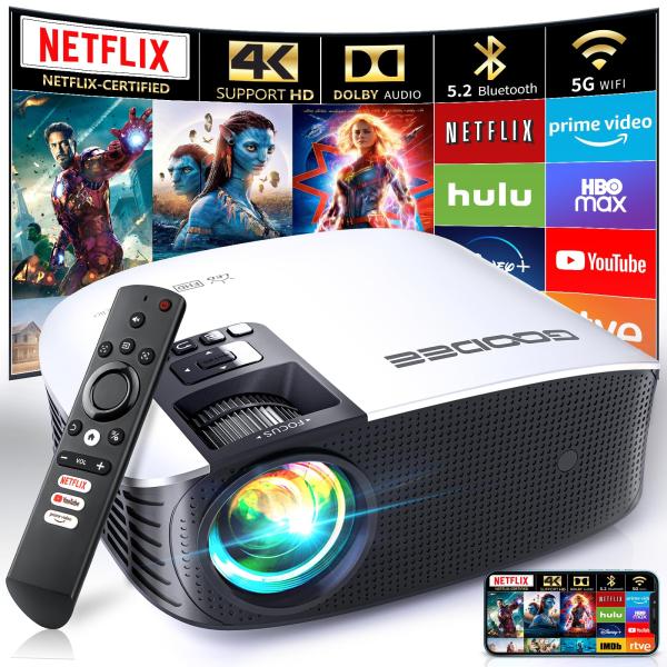GooDee Smart 4K Projector with 5G WIFI and Bluetoo...