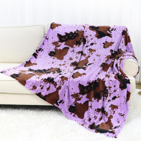 cow print Dark Purple Fleece Blanket Twin Size Cut...