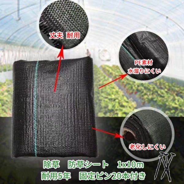 除草　防草シート　1x10m　耐用5年 固定ピン20本付き