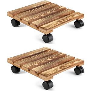 鉢植えスタンド 木製花台 キャスター付き正方形  フラワースタンド 鉢置きスタンド 植木鉢 プランタースタンド  30cm 2点セット