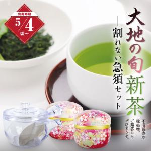 お茶 新茶 2024 緑茶 静岡茶 茶葉 深蒸し茶 ギフト プレゼント カテキン 高級茶 ビードロピンク缶 大地の旬 割れない急須 箱入り 送料無料 5/4頃より出荷予定｜arahata